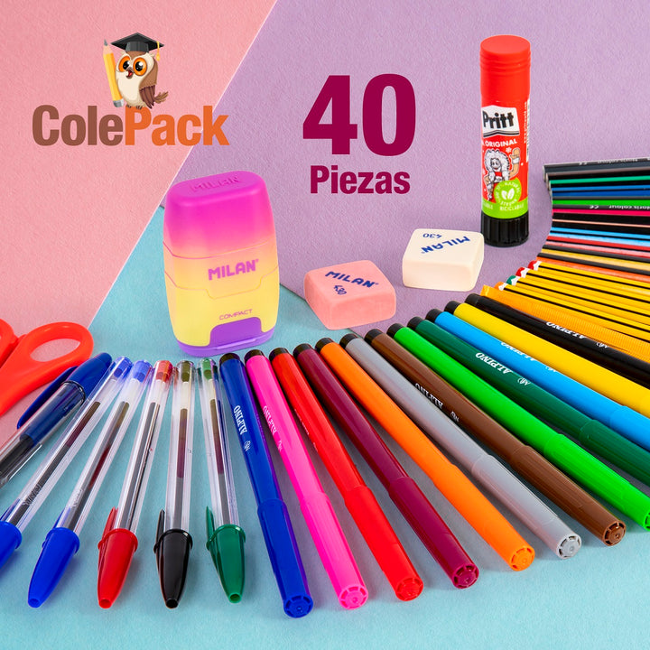 ColePack PRO Milan - Estuche Triple de 3 Cremalleras y Material Escolar. Sunset Turquesa