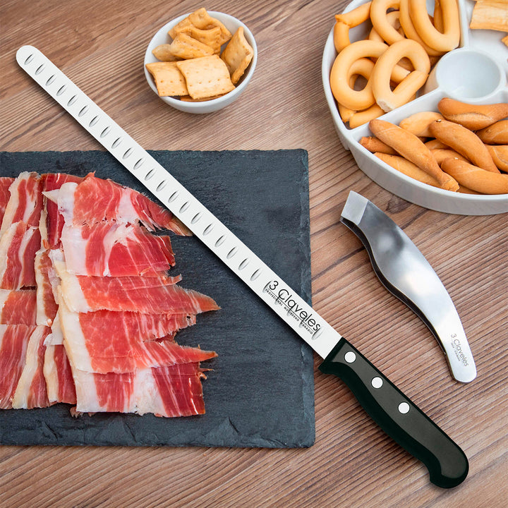 3 Claveles Uniblock - Kit Profesional de Cuchillo Jamonero Deshuesadores Chaira y Pinzas