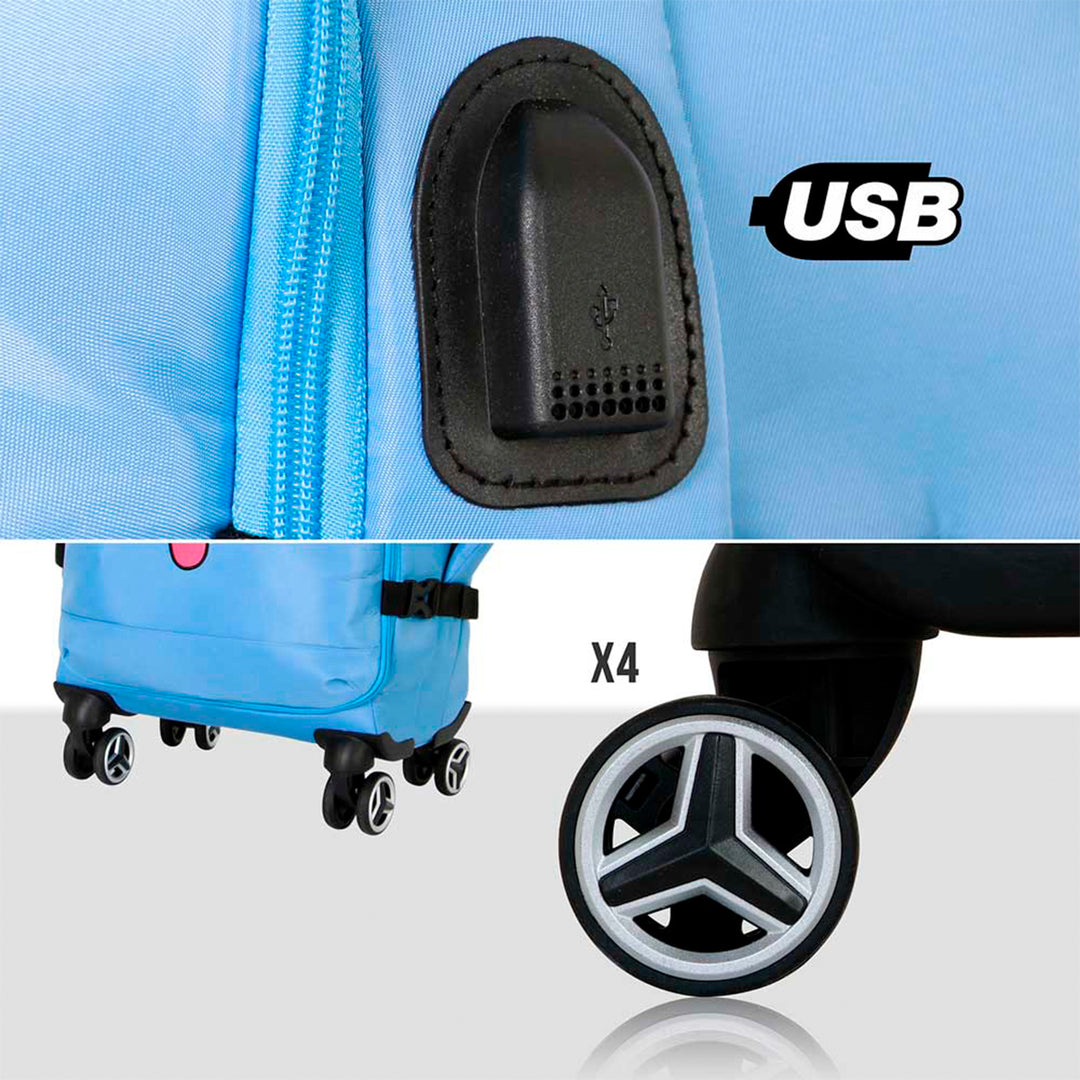 KARACTERMANIA - Maleta de Cabina 4 Ruedas Cierre TS Lock y Puerto USB. Lilo y Stitch Face