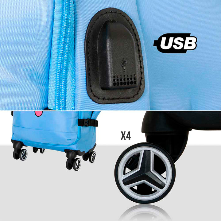 KARACTERMANIA - Maleta de Cabina 4 Ruedas Cierre TS Lock y Puerto USB. Lilo y Stitch Face