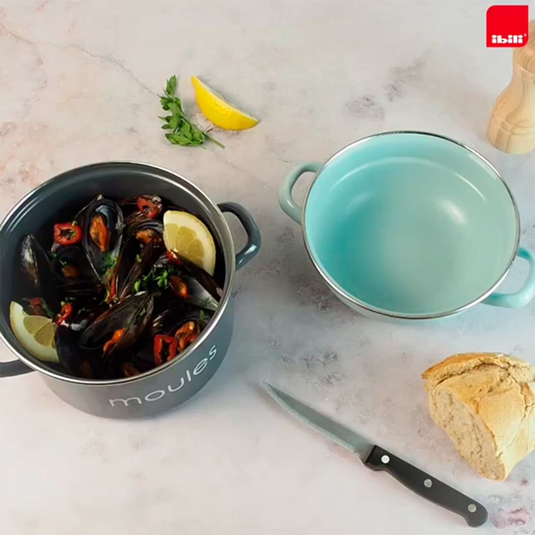 IBILI Moules - Olla de 18 cm para Mejillones en Acero Esmaltado con Tapa Especial. Peach