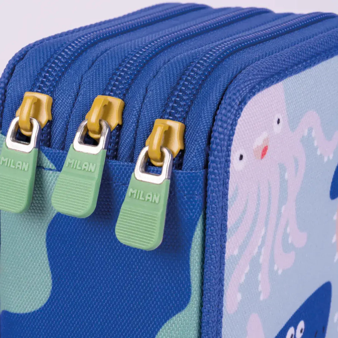 MILAN - Plumier de 3 Pisos con Contenido de 49 Piezas de Material Escolar. Blue Odyssey