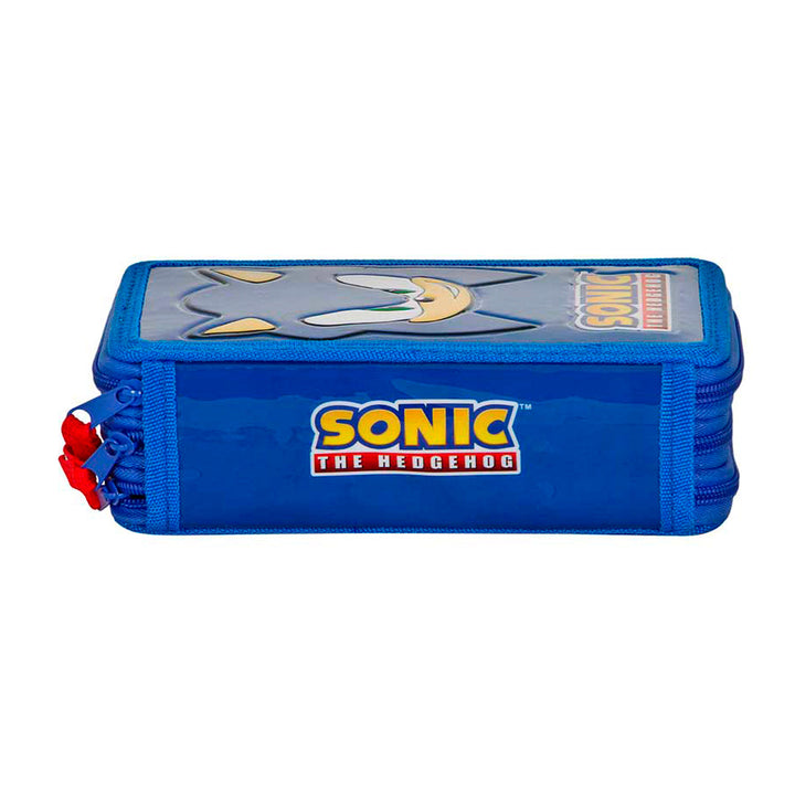 KARACTERMANIA - Estuche Plumier Triple Completo con 44 Piezas. Sonic The Hedgehog