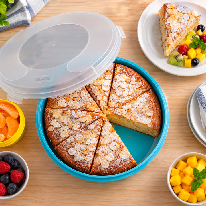 IBILI - Recipiente Porta Tortillas XL y Porta Tartas de 30 cm con Tapa en Plástico PP05. Azul