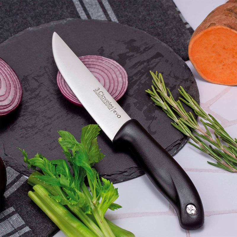 Claveles EVO - Set de 3 Cuchillos de Verduras, Cocina y Santoku en Acero Inoxidable