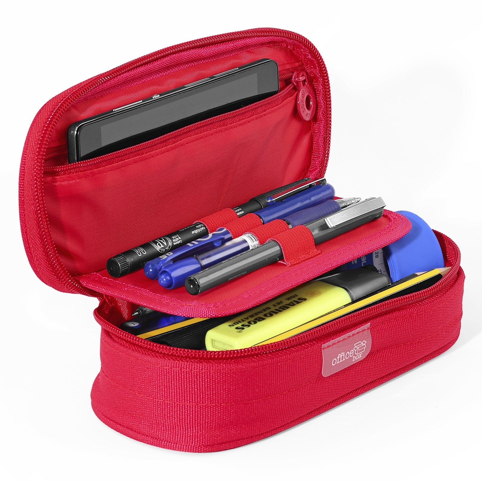 Estuche Portatodo Escolar Ovalado Multiuso con Solapa, Rojo