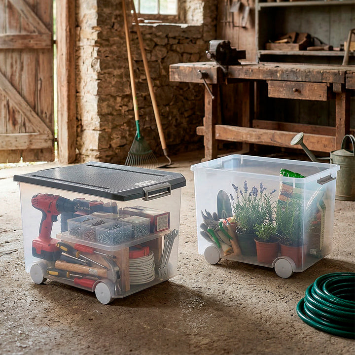 TATAY - Caja de Ordenación Multiusos de 60L con Cierre Hermético, Ruedas y Asas. Gris