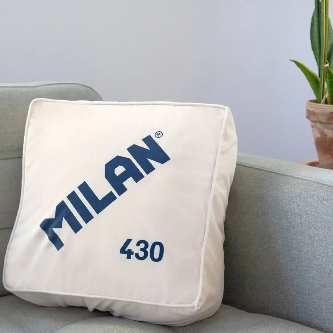 Milan 430 - Cojin Cuadrado de 35 cm 100% Poliéster con Relleno Incluido. Forma Goma Beige