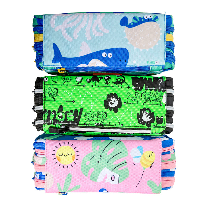 Milan Green Grow - Estuche Portatodo Triple con Cuatro Cremalleras para Material Escolar