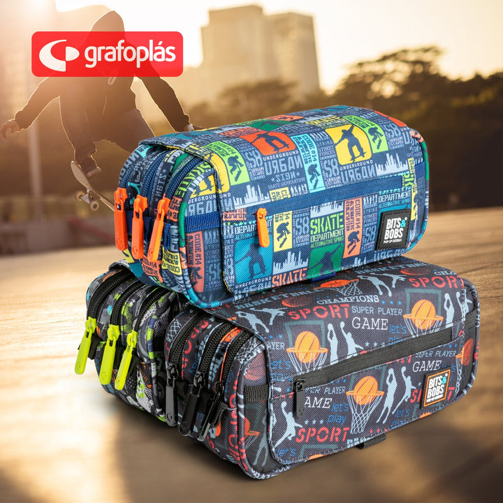 ColePack Design - Estuche Triple de 3 Cremalleras con Material Escolar Incluido. Basket