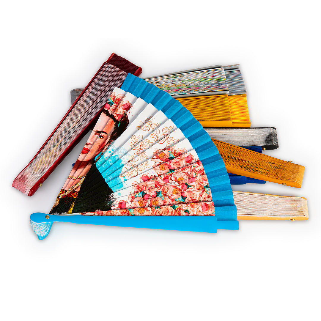 JAVIER Rafael Sanzio - Pack de 2 Abanicos de 23 cm con Varillas de Madera Estampada y Tela