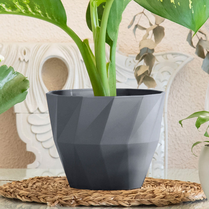 Areca Quartz - Maceta Redonda Decorativa 15 cm con Textura. Gris