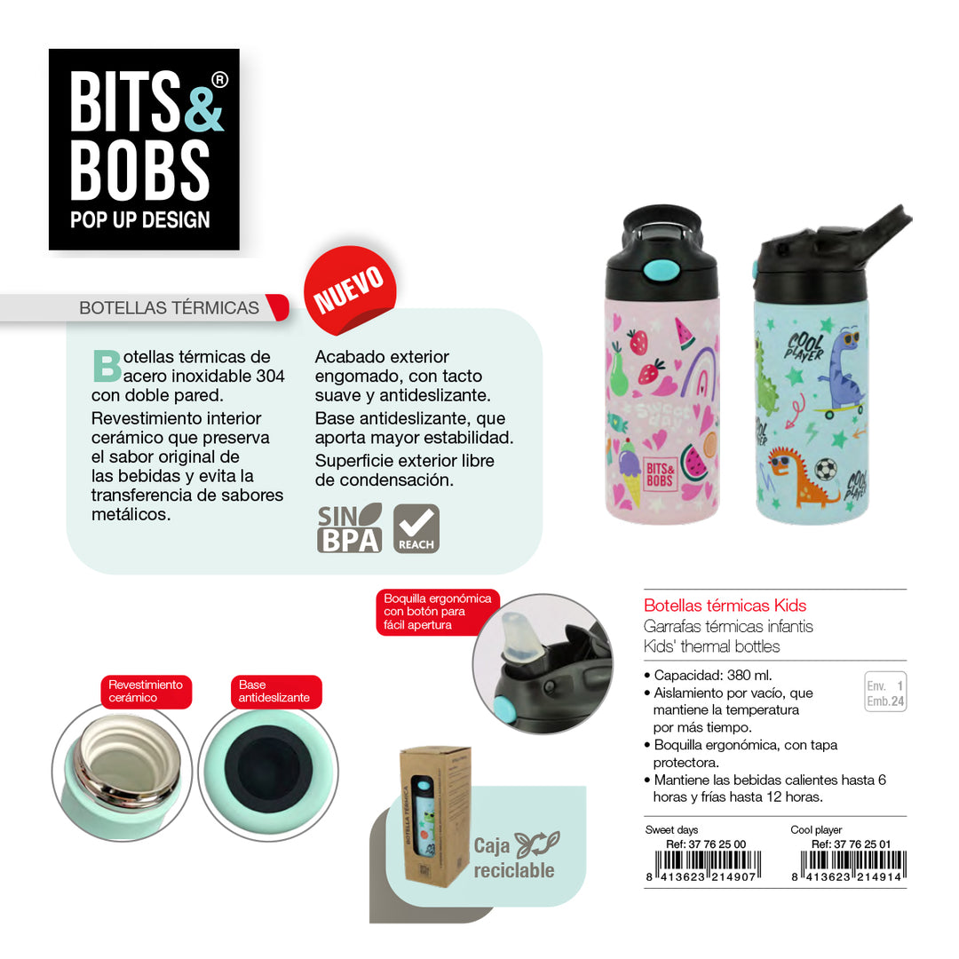 Grafoplas Kids - Botella Térmica Reutilizable de 0.38L Acero con Interior Cerámico