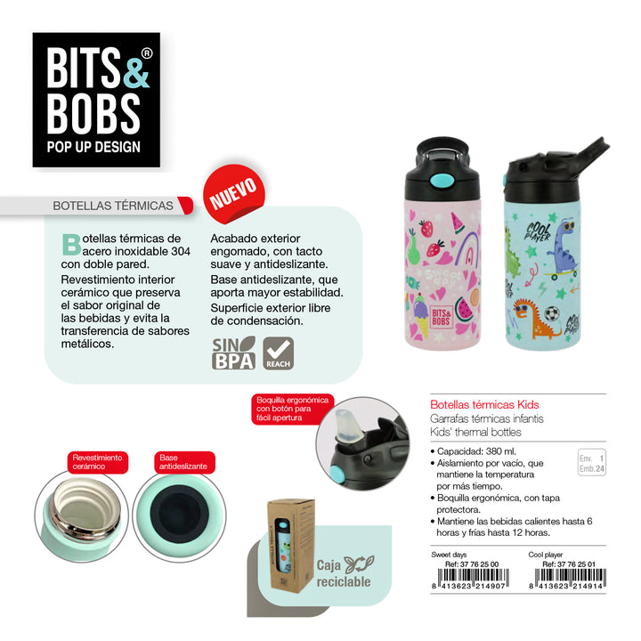 Grafoplas Kids - Botella Térmica Reutilizable de 0.38L Acero con Interior Cerámico