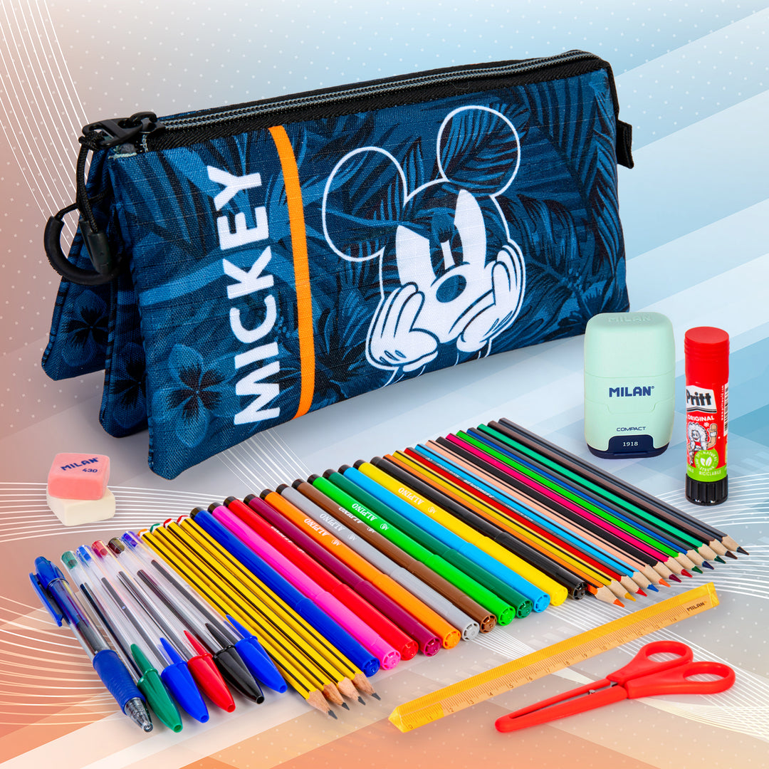 ColePack Mickey - Estuche Triple de 2 Cremalleras con Material Escolar. Blue