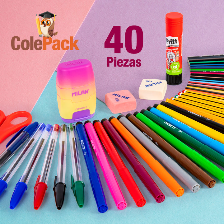 ColePack BitsBobs - Estuche Escolar Cuádruple de 4 Cremalleras y Material Incluido. Mint Soft