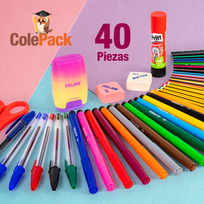 ColePack BitsBobs - Estuche Escolar Cuádruple de 4 Cremalleras y Material Incluido. Rosa Soft