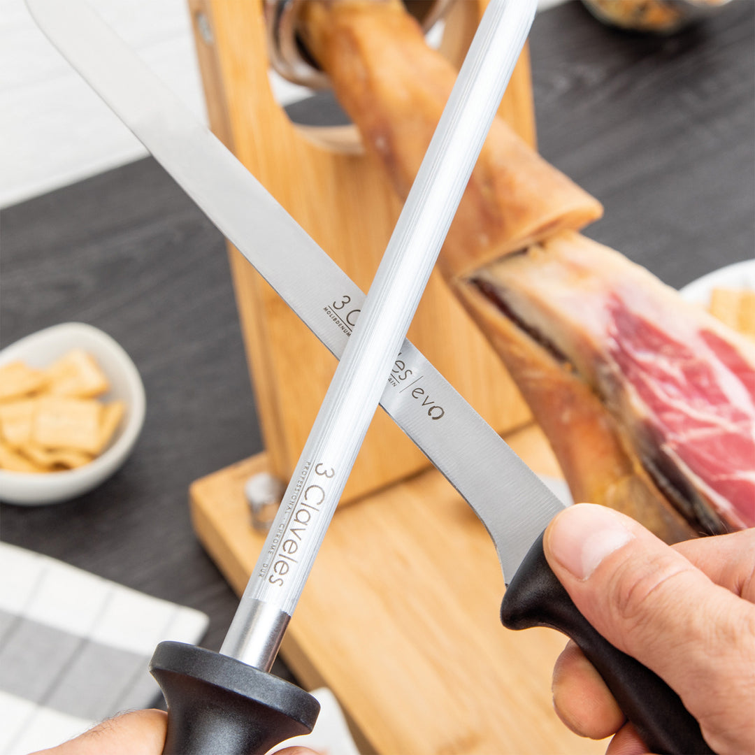 3 Claveles EVO - Kit Profesional de Cuchillo Jamonero Deshuesadores Chaira y Pinzas