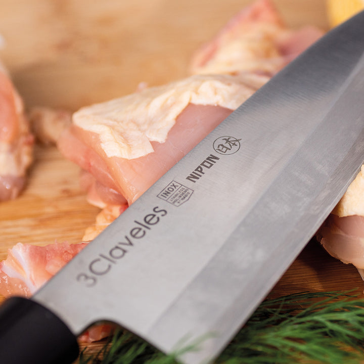 3 Claveles NIPON - Cuchillo Japones Deba 21 cm Acero Inoxidable y Mango Madera de Arce