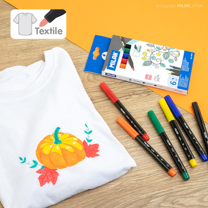MILAN 06P6T - Caja de 6 Rotuladores en Colores para Pintar Sobre Tejidos