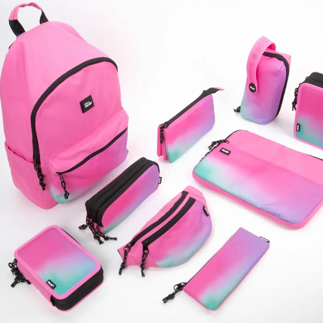 MILAN - Plumier de 3 Pisos con Contenido de 49 Piezas de Material Escolar. Sunset Rosa