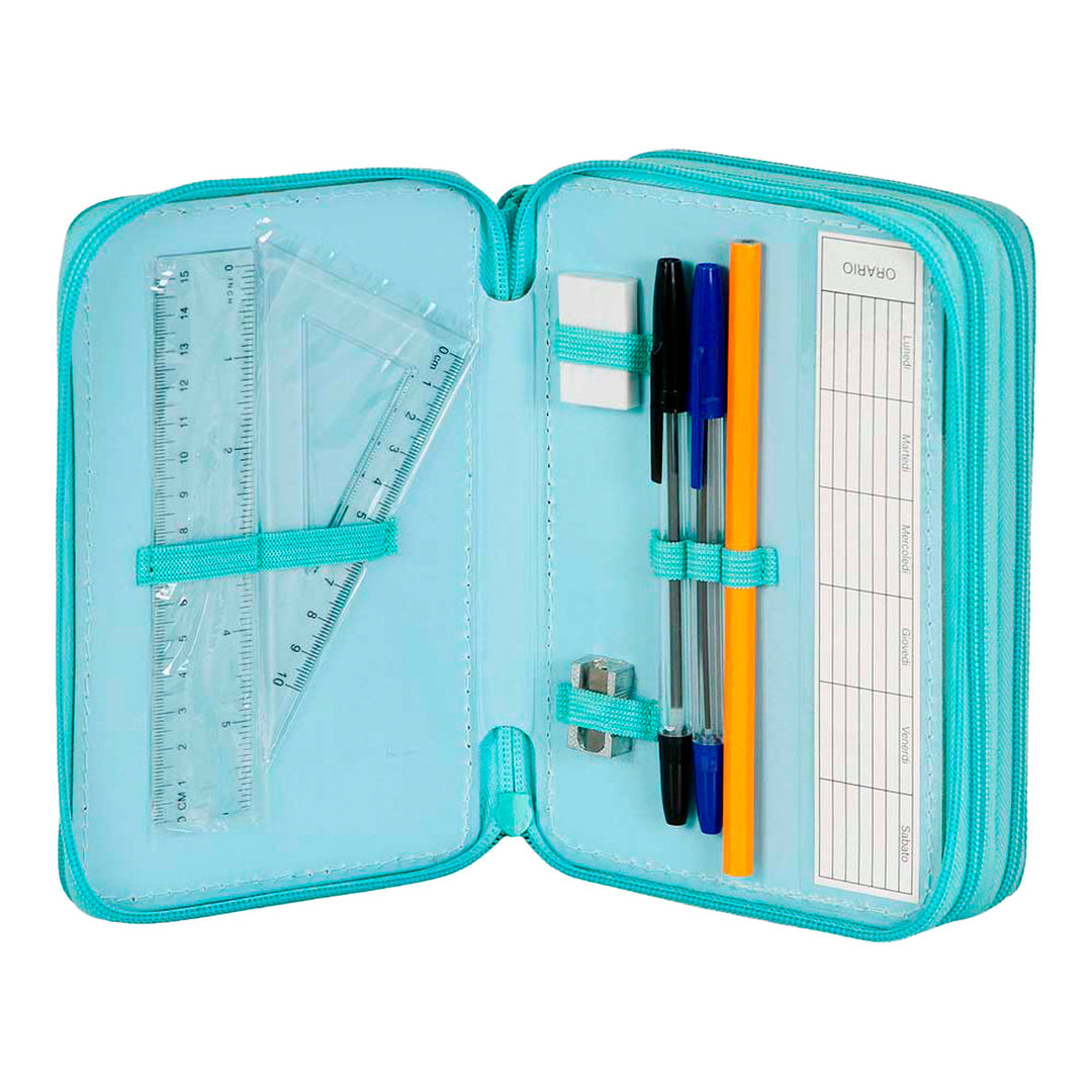 KARACTERMANIA - Estuche Plumier Triple Completo con 44 Piezas. Lilo y Stitch Tropic