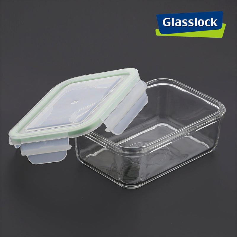 Glasslock Classic - Recipiente Hermético Rectangular de 0.7L en Vidrio Templado. Verde
