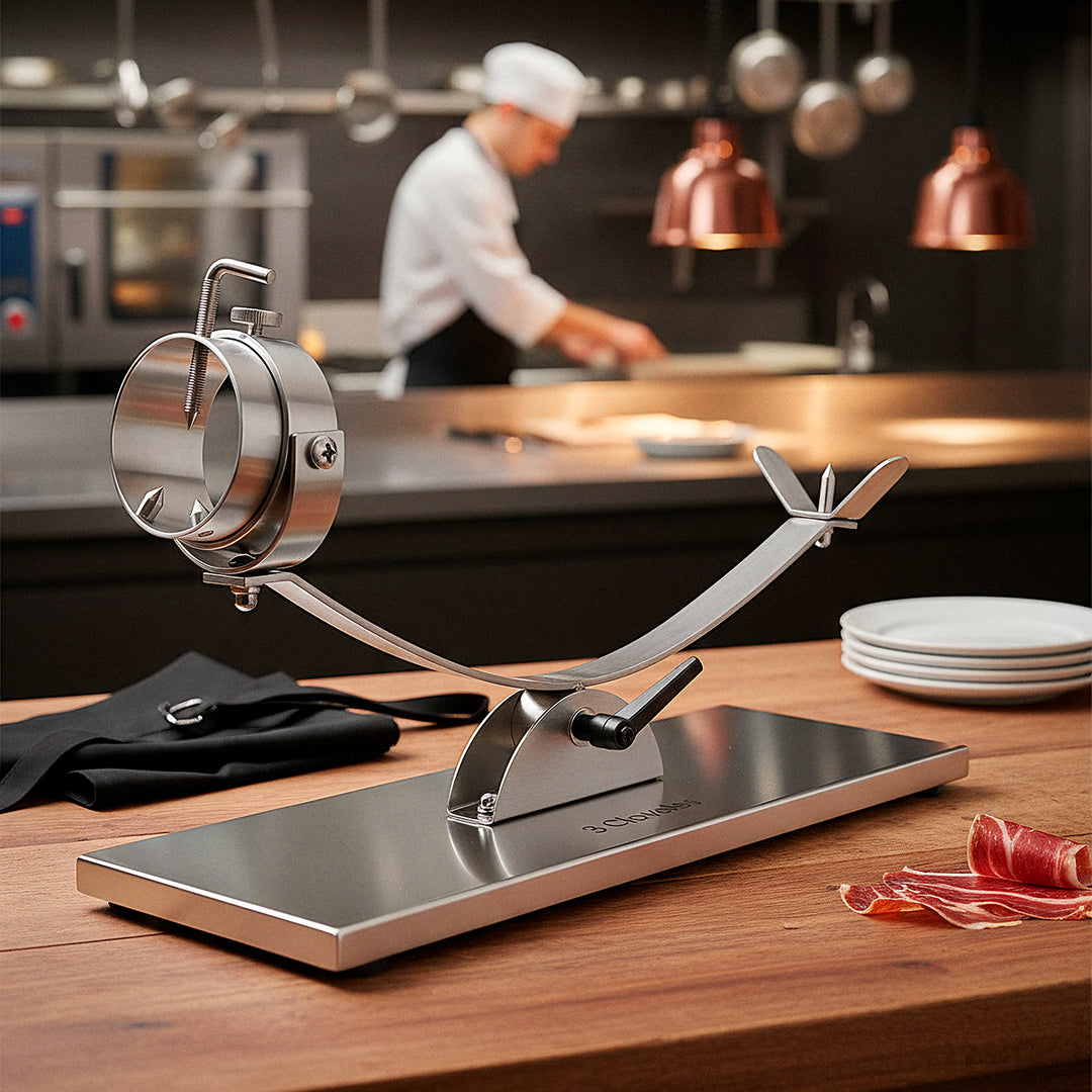 3 Claveles 01743 - Soporte Jamonero Basculante en Acero con Cabezal Giratorio y Cubre Jamón