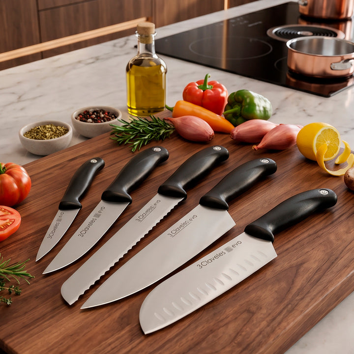 3 Claveles EVO - Set de 3 Cuchillos Mondador, Puntilla y Verduras en Acero Inoxidable