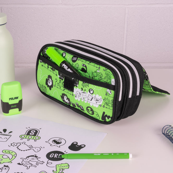 ColePack PRO Milan - Estuche Triple de 3 Cremalleras y Material Escolar Incluido. Tandem