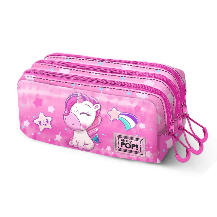 OH MY POP! Daydream - Estuche Escolar Triple Portatodo Tres Cremalleras TRICK FAN Rosa