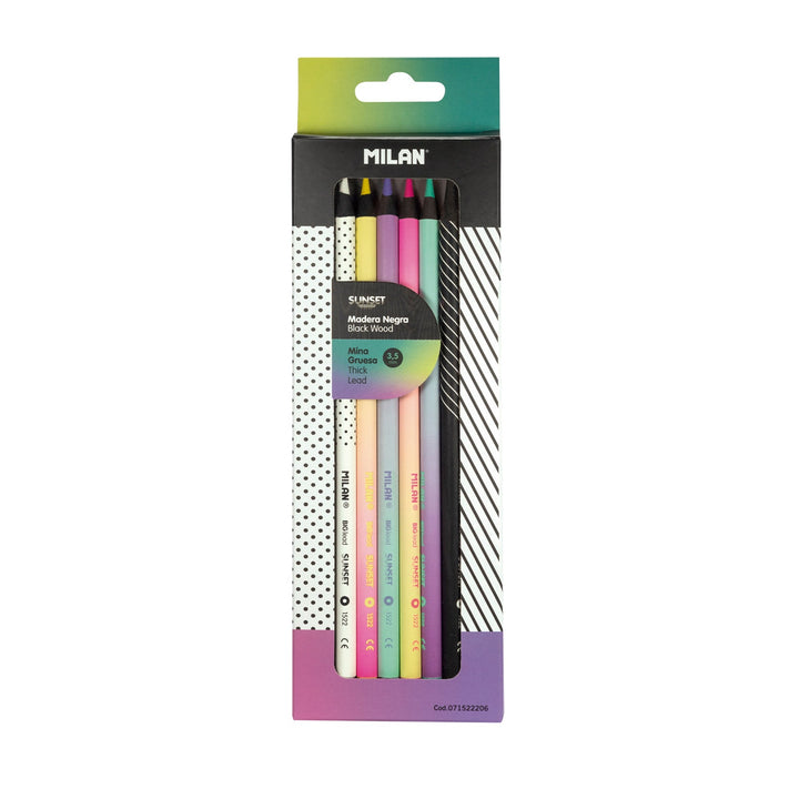 MILAN Sunset - Caja de 6 Lápices de Colores Redondos con Mina Gruesa. Madera Sostenible