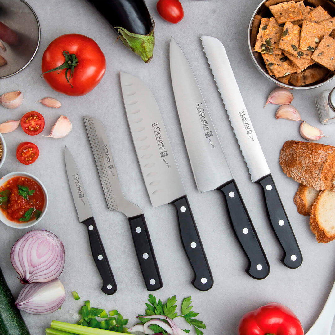 3 Claveles Uniblock - Estuche Profesional Cocinero con 5 Cuchillos y Chaira Incluidos