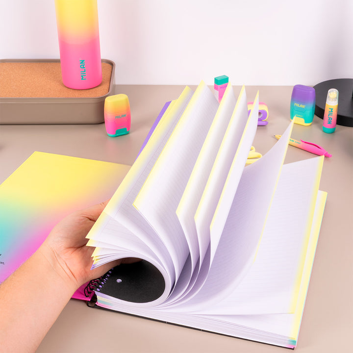 MILAN Sunset - Pack 3 Cuadernos A4 Espiral y Tapa Dura. Papel Pautado 120 Hojas 95gr