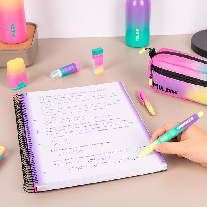 MILAN Sunset - Pack 3 Cuadernos A4 Espiral y Tapa Dura. Papel Cuadriculado 90 Hojas 95gr