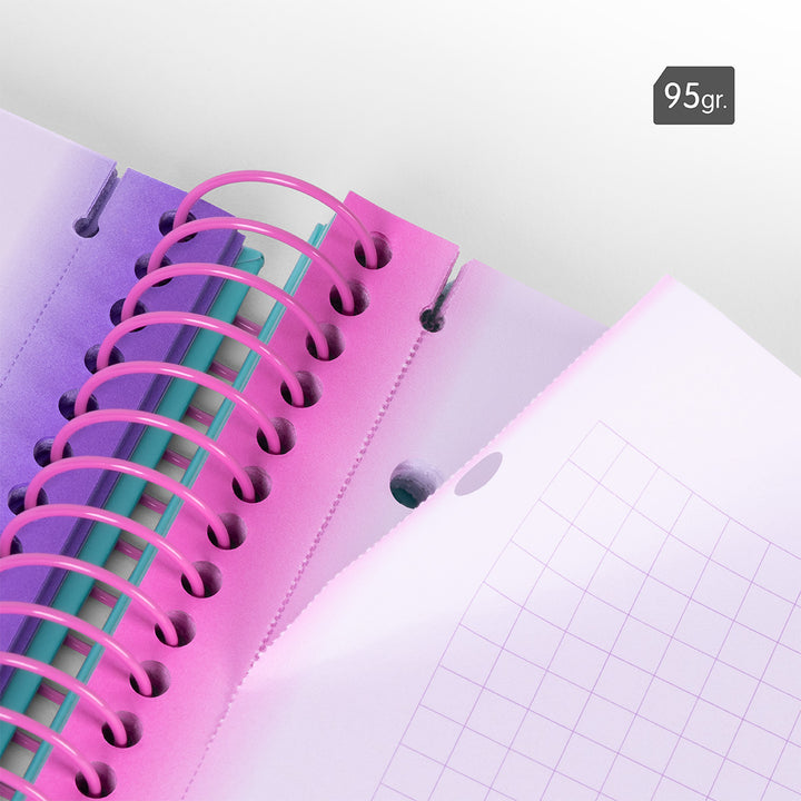 MILAN Sunset - Pack 3 Cuadernos A4 Espiral y Tapa Dura. Papel Cuadriculado 90 Hojas 95gr Lila