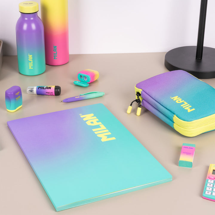 MILAN Sunset - Pack 3 Libretas A4 Encoladas. Papel Pautado 48 Hojas 95gr Turquesa