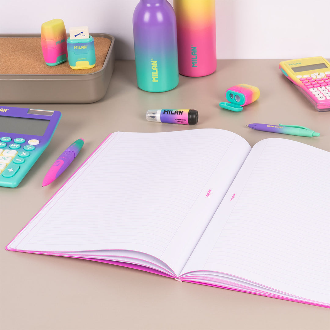 MILAN Sunset - Pack 3 Libretas A4 Encoladas. Papel Pautado 48 Hojas 95gr Rosa