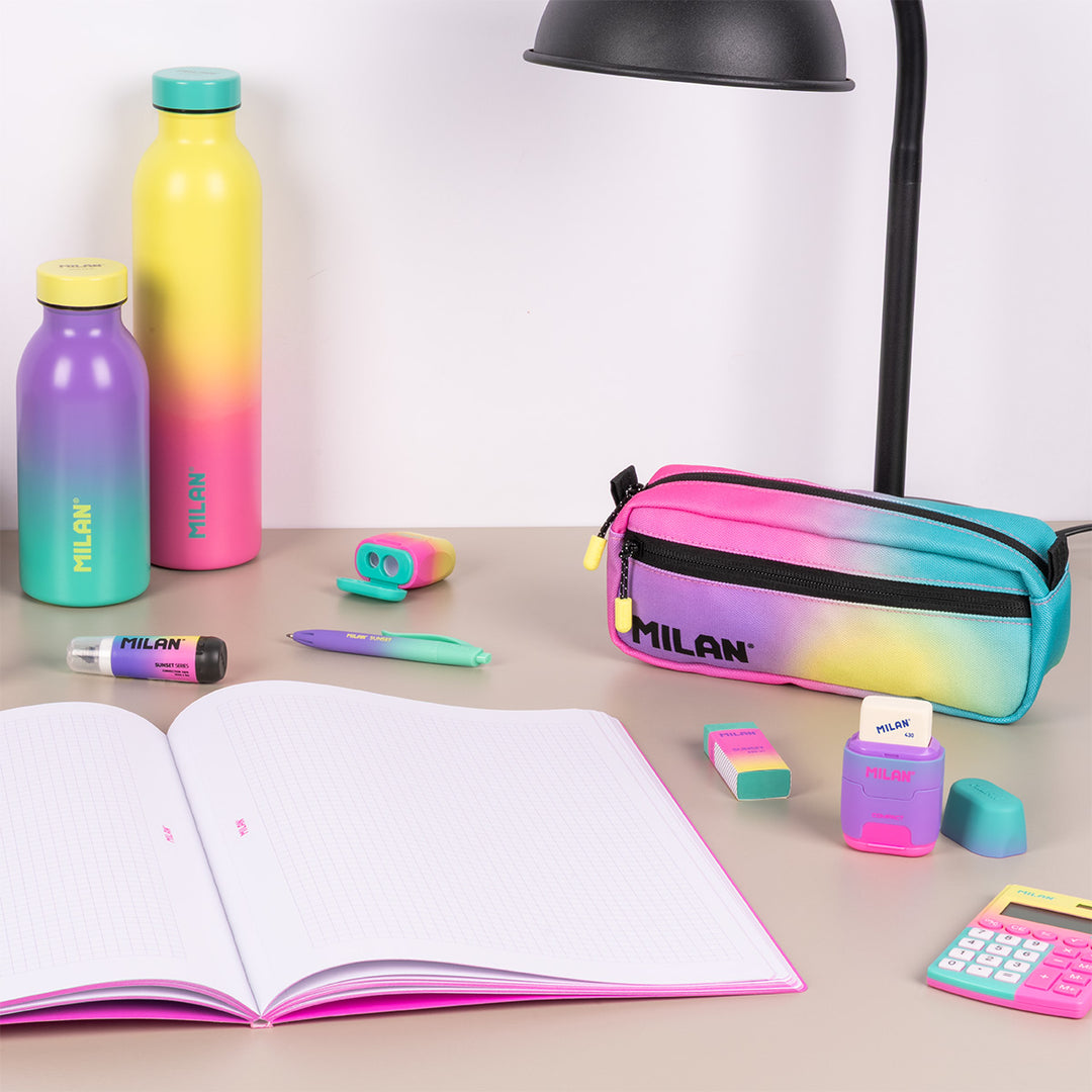 MILAN Sunset - Pack 3 Libretas A4 Encoladas. Papel Cuadriculado 48 Hojas 95gr Rosa
