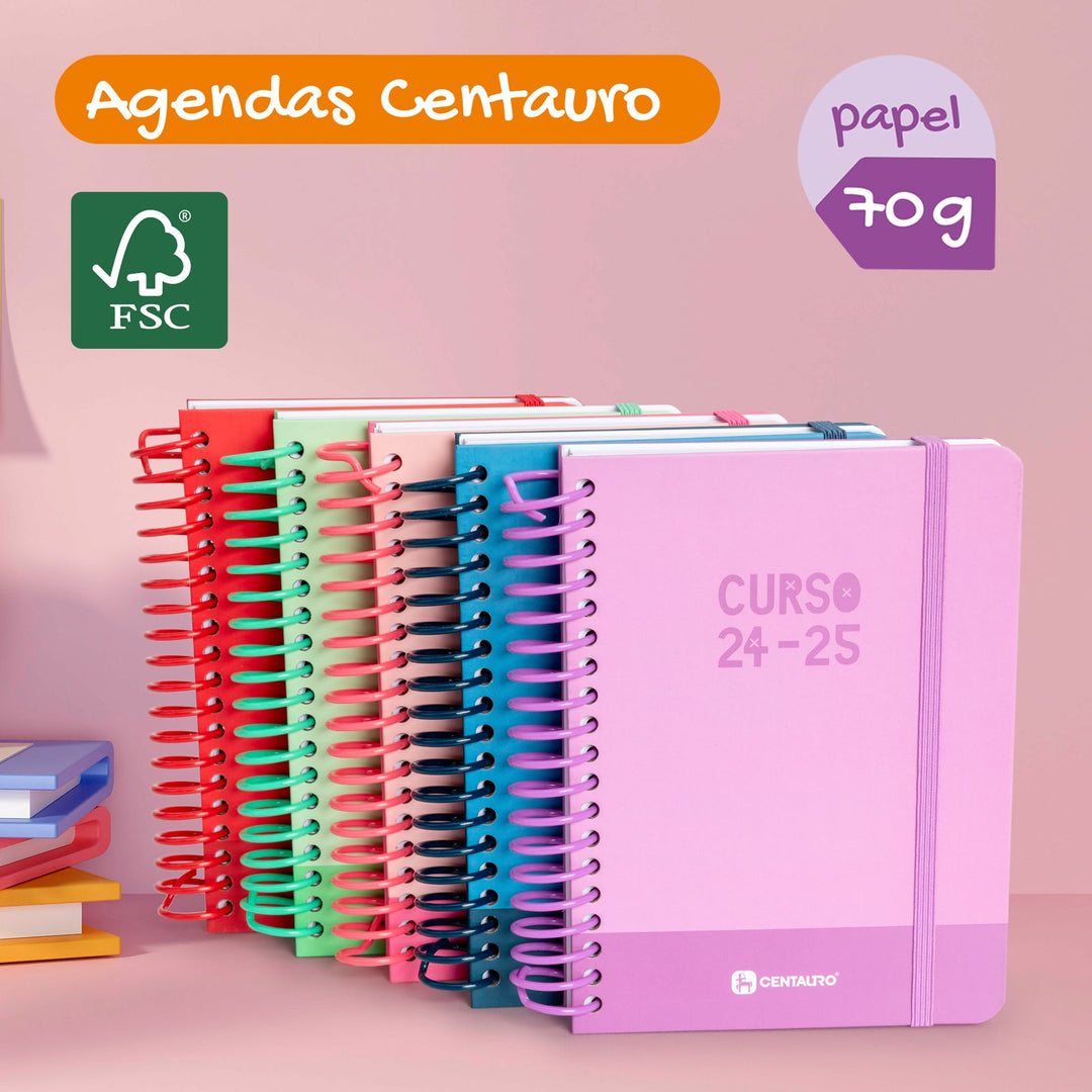 Grafoplás - Agenda Escolar A5 2 Días Página Curso 24-25. Acabado Soft y Pegatinas. Centauro Azul