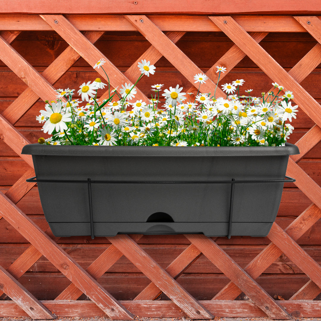 Plastic Forte - Lote de 2 Jardineras Balconeras 50 cm con Plato Integrado y Soporte. Terracota