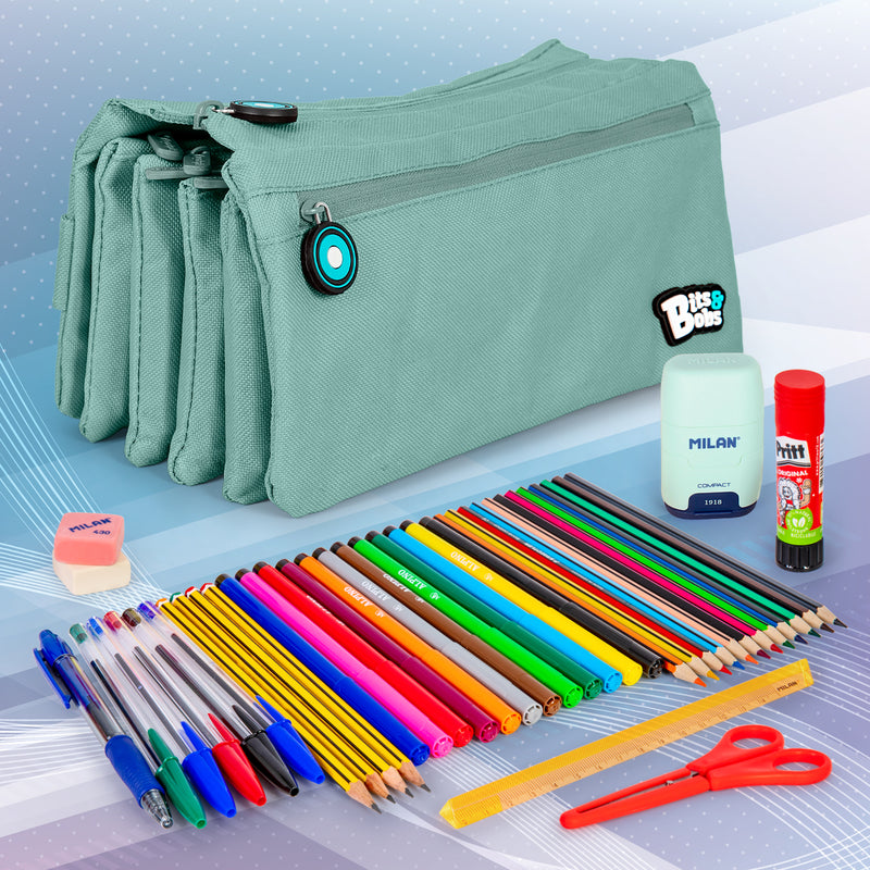 Grafoplás - Estuche Portatodo Cuádruple de Alta Capacidad para Material Escolar. Azul Soft