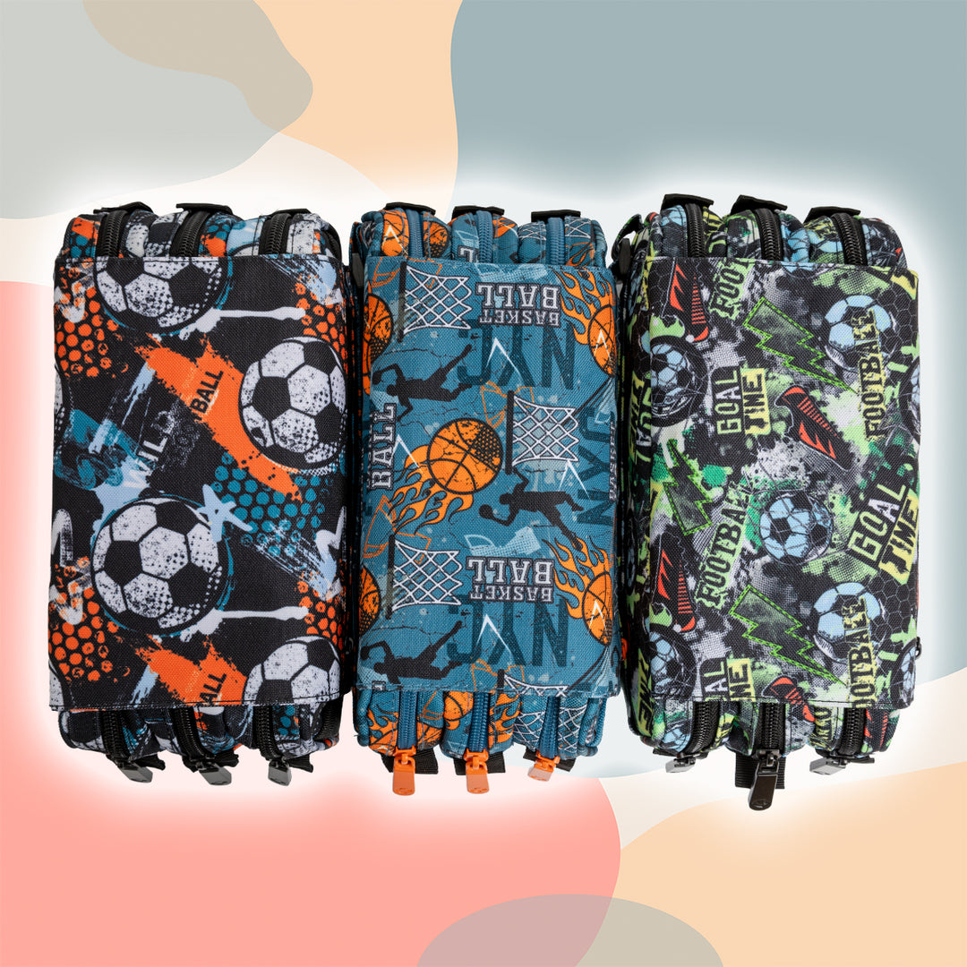 ColePack EcoDes - Estuche Triple de 3 Cremalleras con Material Escolar Incluido. Goal Time