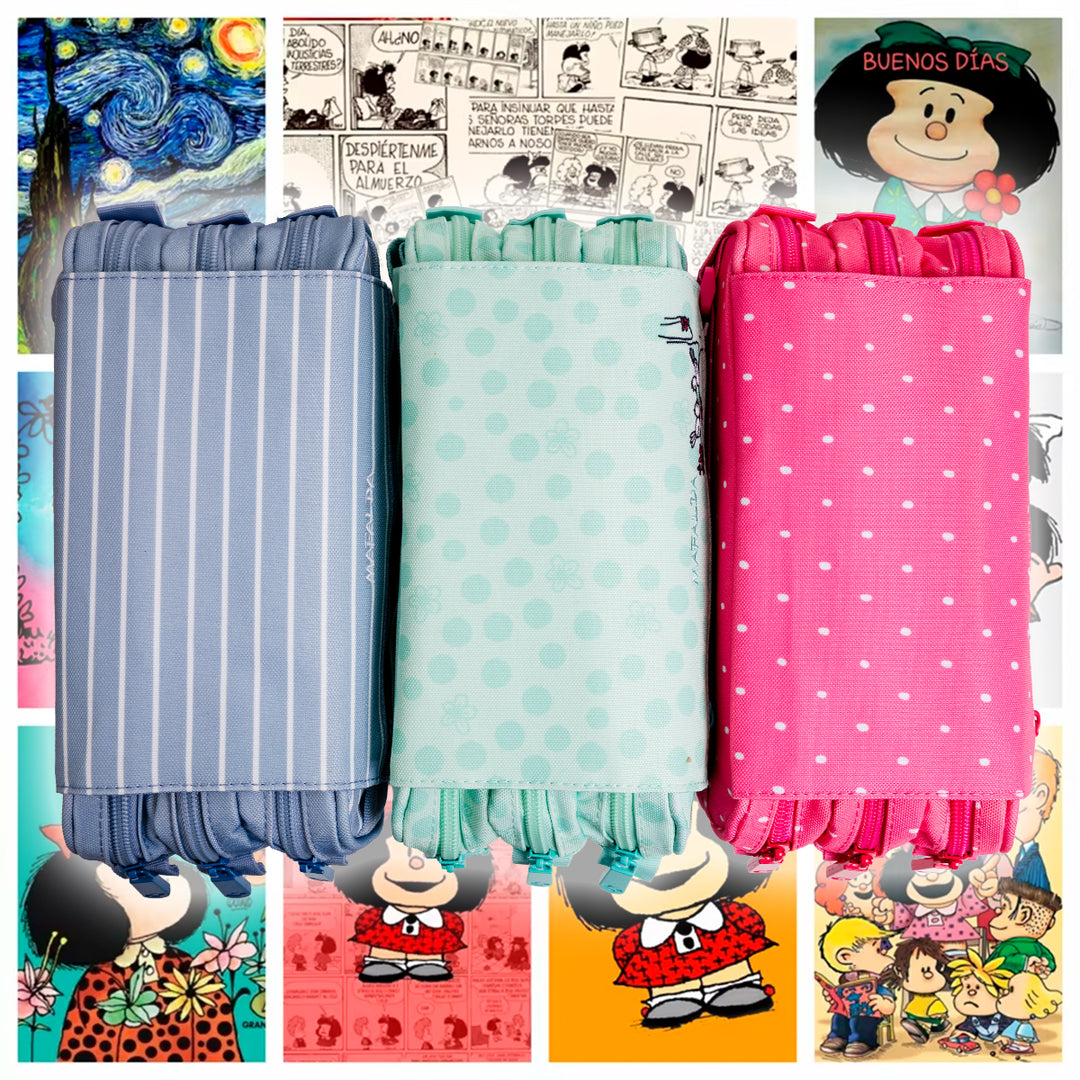 ColePack Design - Estuche Triple de 3 Cremalleras con Material Escolar Incluido. Mafalda Boat