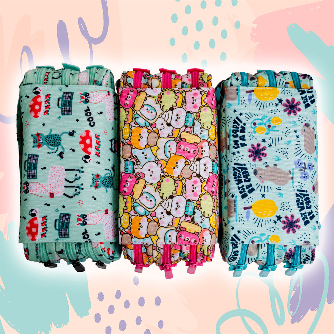 ColePack EcoDes - Estuche Triple de 3 Cremalleras con Material Escolar Incluido. Party