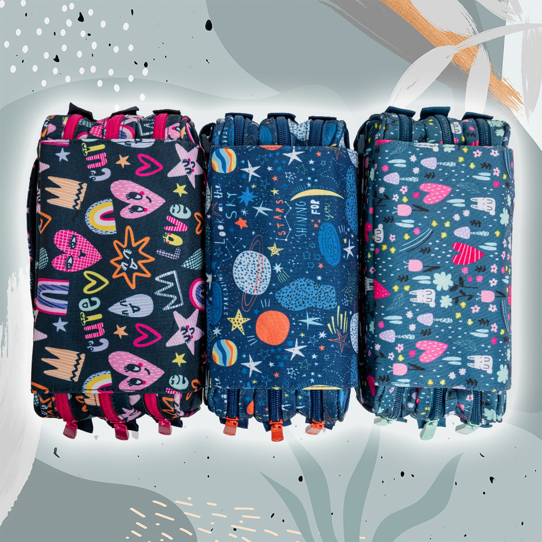 ColePack Design - Estuche Triple de 3 Cremalleras con Material Escolar Incluido. Planets
