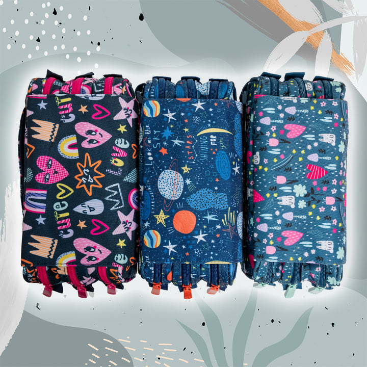ColePack Design - Estuche Triple de 3 Cremalleras con Material Escolar Incluido. Planets