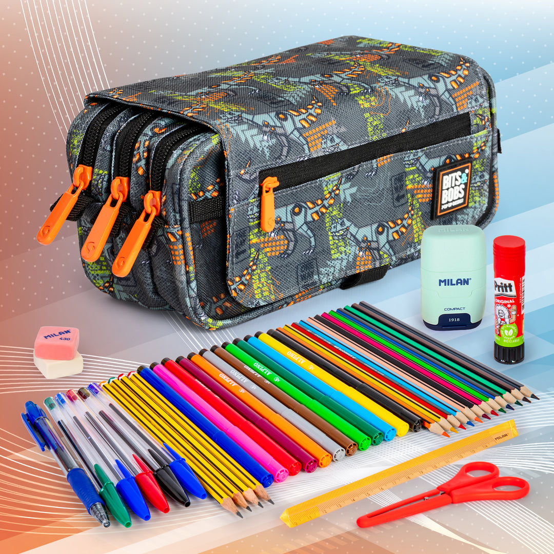 Grafoplás Design - Estuche Portatodo Triple con Solapa para Material Escolar. Rex