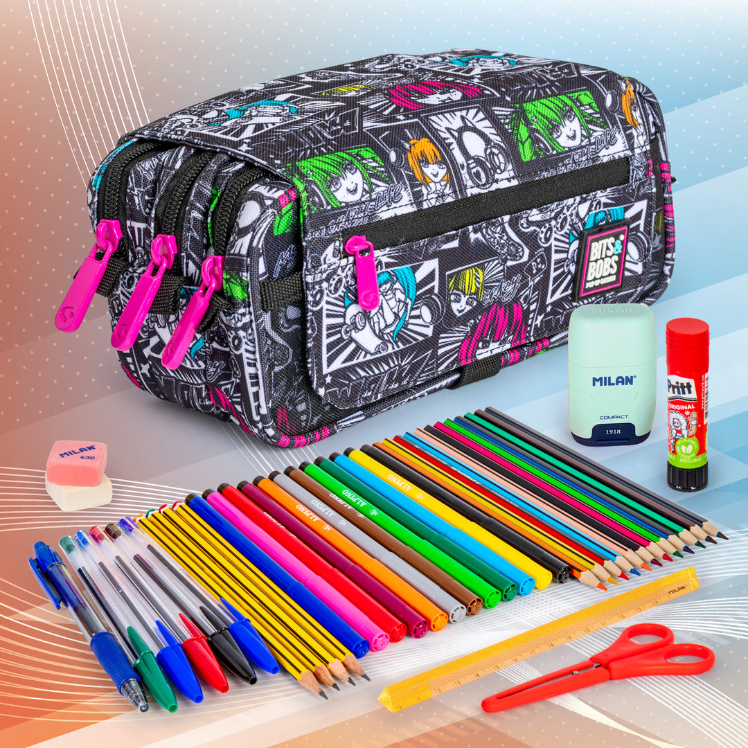 Grafoplás Design - Estuche Portatodo Triple con Solapa para Material Escolar. Yuku