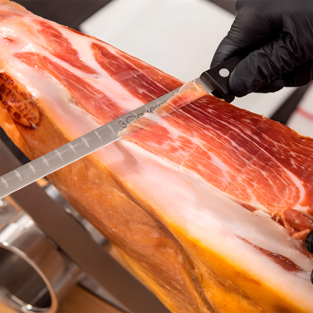 3 Claveles POM - Kit Profesional de Cuchillo Jamonero con Deshuesador y Pinzas